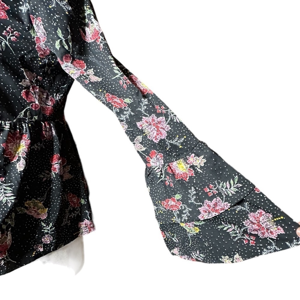 Floral Blouse Babydoll Tiered Bell Sleeves Back Small - Picture 3 of 6